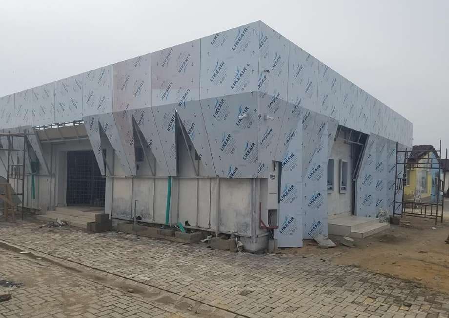 Facade cladding panels during installation — HFP Shopping Complex, Lagos