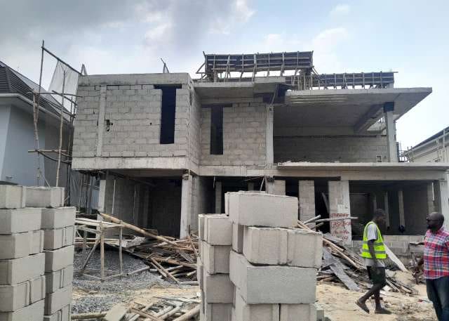 Blockwork and reinforced-concrete frame under construction — Lakeview Park, Lekki, Lagos