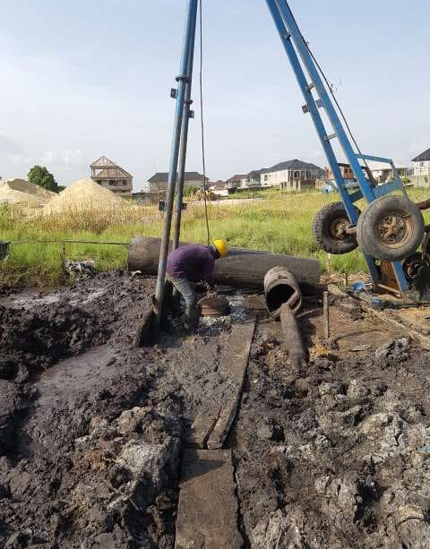 Piling rig working in the ground beside the site — Lakeview Park, Lekki, Lagos